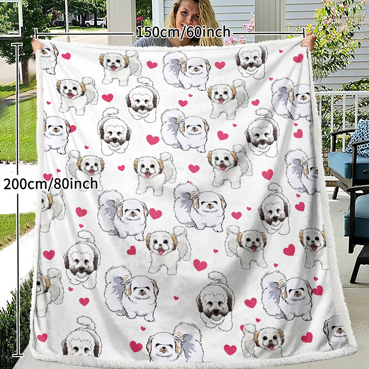 Shih Tzu Sherpa Throw Blanket - Super Soft Fuzzy Cozy Warm Red Hearts Dog Blanket Thick Plush Fluffy Blankets For Teen Girls Women Couch Bed Sofa Chair Men Boys Gift
