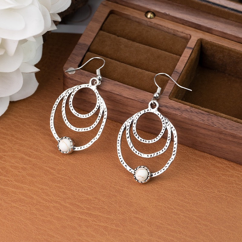 Bohemian Retro Earrings Women Leaf Faux Turquoise Teardrop Dangle Vintage Ethnic Gift