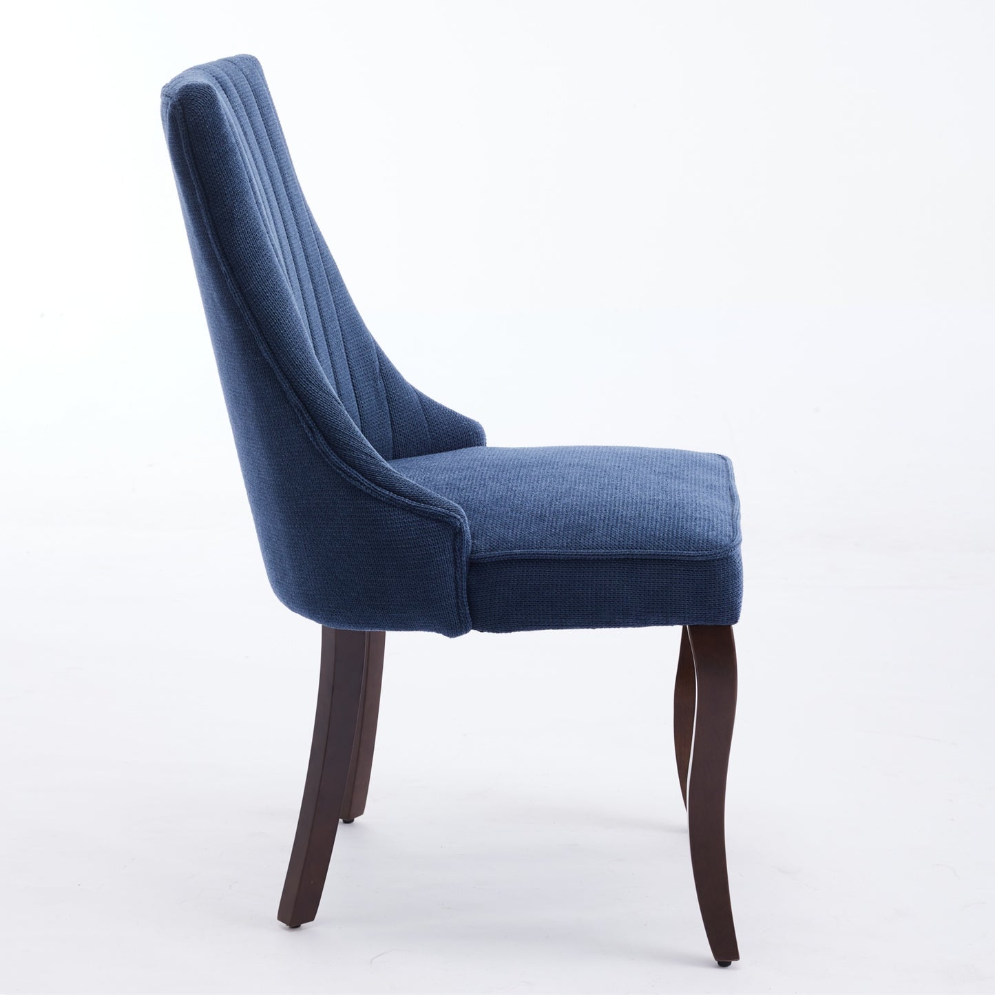 Rayon Cloth Flocking Linen Dining Chairs Channel Kitchen Dinner Chair Comfy Fabric Upholstered Accent Chair For Dining Room With Curved Solid Wood Legs,Set Of 2  Blue , DE1847BL