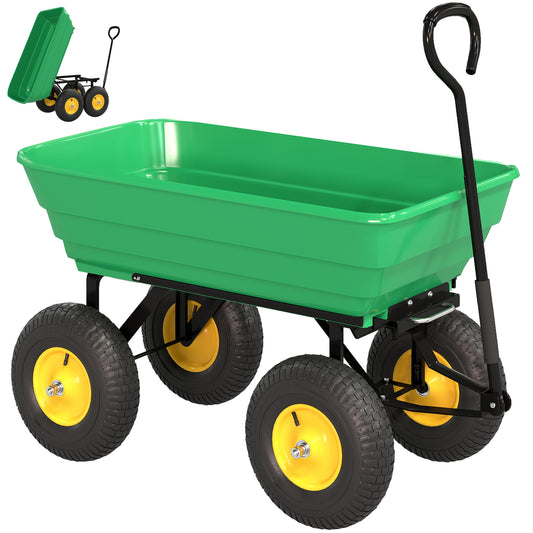 75 Litre Large Garden Cart, Tipping Wheelbarrows Heavy Duty Garden Dump Trolley 200kg Capacity For Festivals, Tools, Plants, Logs - Green