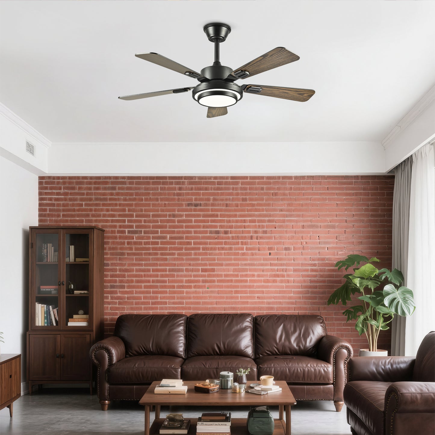 42  5PCS  Plywood Blades Ceiling Fan With LED  Light 3000-6500K Dimmable,Quiet DC Motor  Ceiling Fans 6 Speed Levels,Reversible Ceiling Fan,for Patio Living Room, Bedroom, Office,Indoor. Matte Black