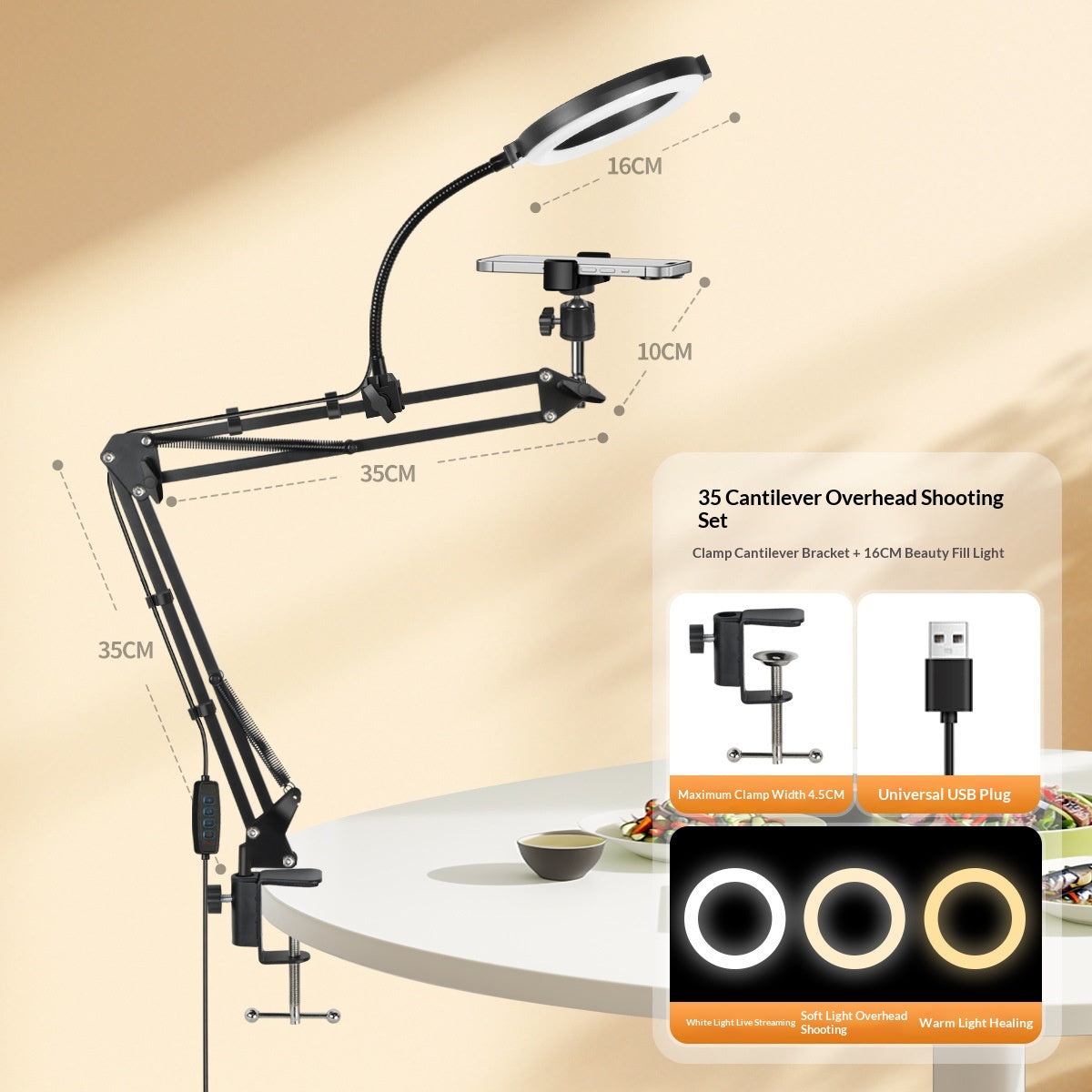 Mobile Phone Desktop Shooting With A Downward-angle Stand And Fill Light