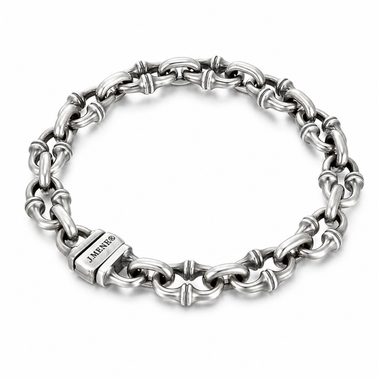 Vintage Horseshoe Link Heavy Chain Bracelet For Men, Copper Plated Silver Engraved  Push Lock Biker Punk Thick Wrist Jewelry Gift