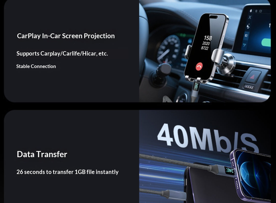 Type-C 240W PD Fast-Charging Data Cable With Digital Display