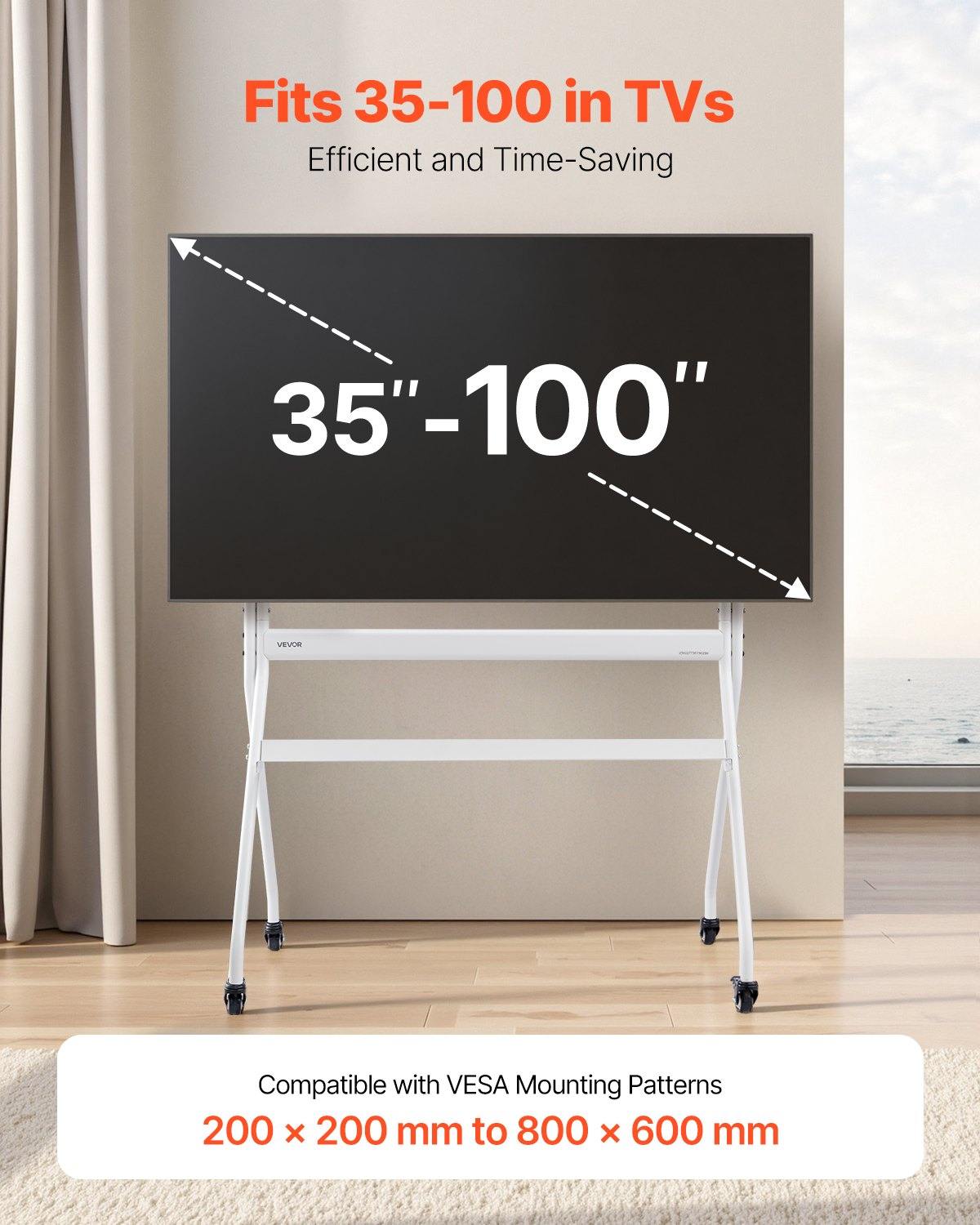 Rolling TV Stand, Mobile TV Cart For 35-100 Inch LED/LCD/OLED Flat/Curved TVs, Portable Monitor Stand With Wheels Hold Up To 198 Lbs For Living Room, Bedroom, Office, Outdoor, Max VESA 800x600mm