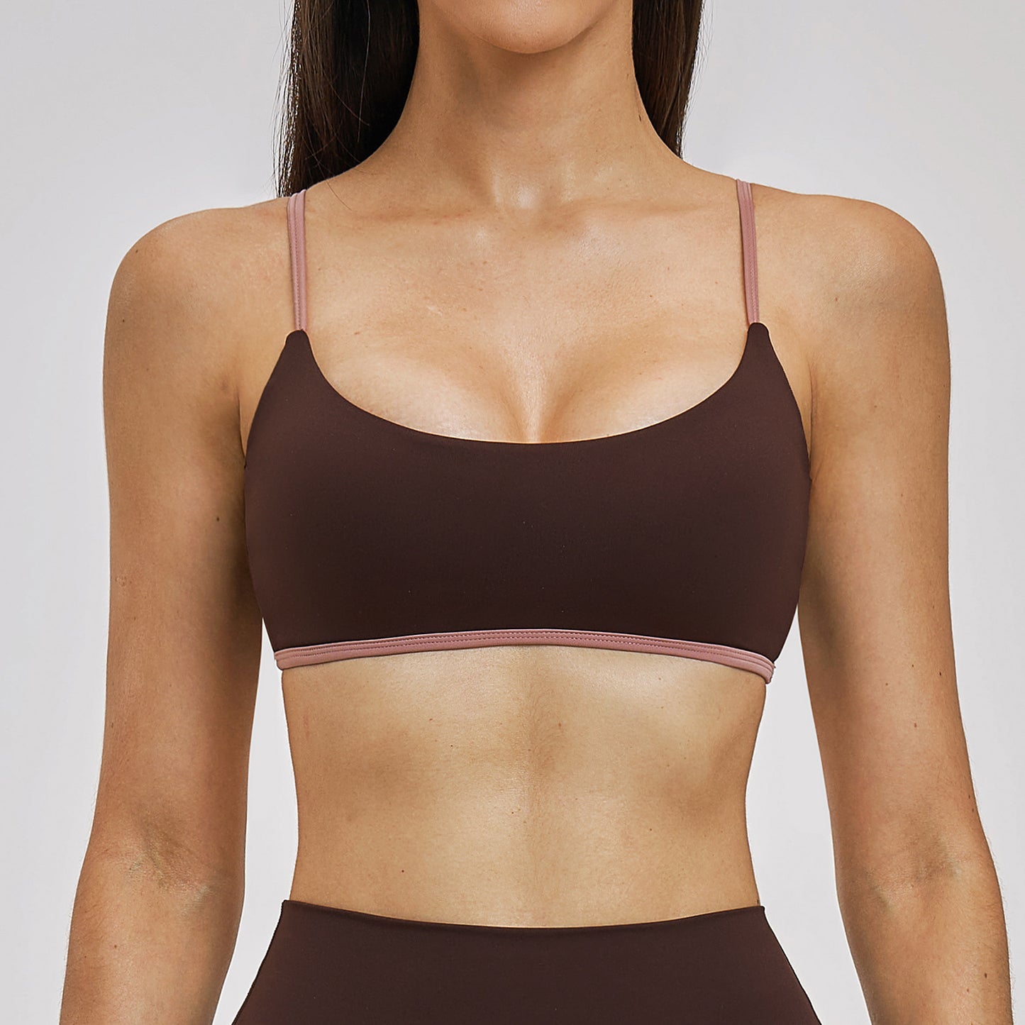 Nude-Feel Fake Two-Piece Contrasting Color Yoga Workout Fitness Bra For Women