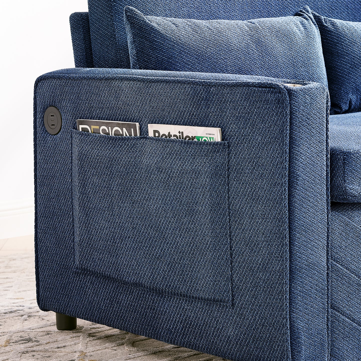 3-in-1 Minimalist Grand & Elegant Light Luxury 2-Seater Sofa Bed, Slide-to-Transform Design, USB Charging, Perfect For Napping, Navy Blue