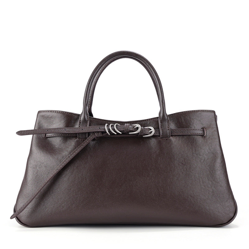 First-layer Vegetable-tanned Leather Bag Korean-style Minimalist Commuter Handbag