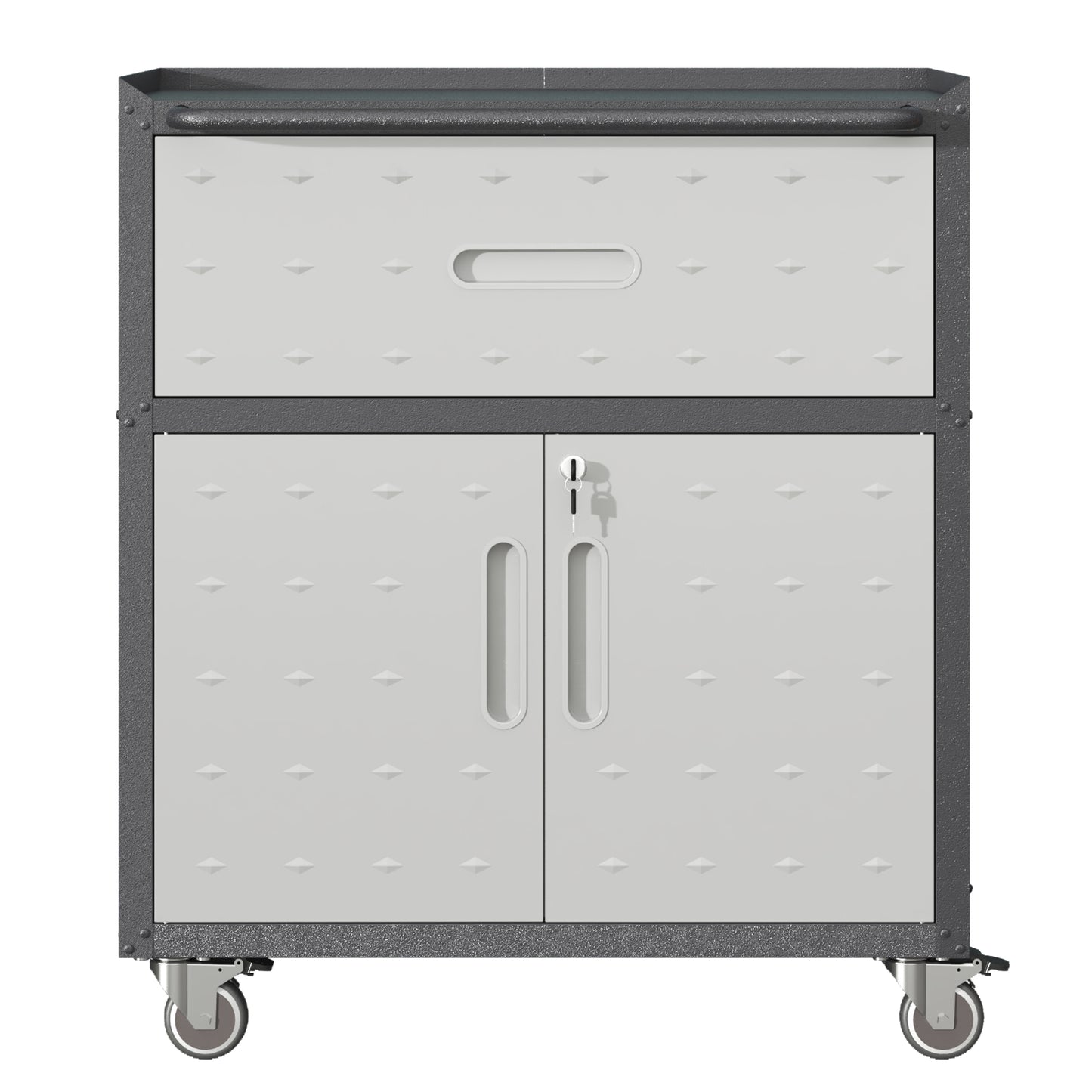 Sturdy And Durable Metal Tool Cabinet For Garage With Wheels - Mobile Heavy-Duty Storage Cabinet With 1 Drawer And 2 Locking Doors, Rolling Tool Storage Cabinet, Black And Gray