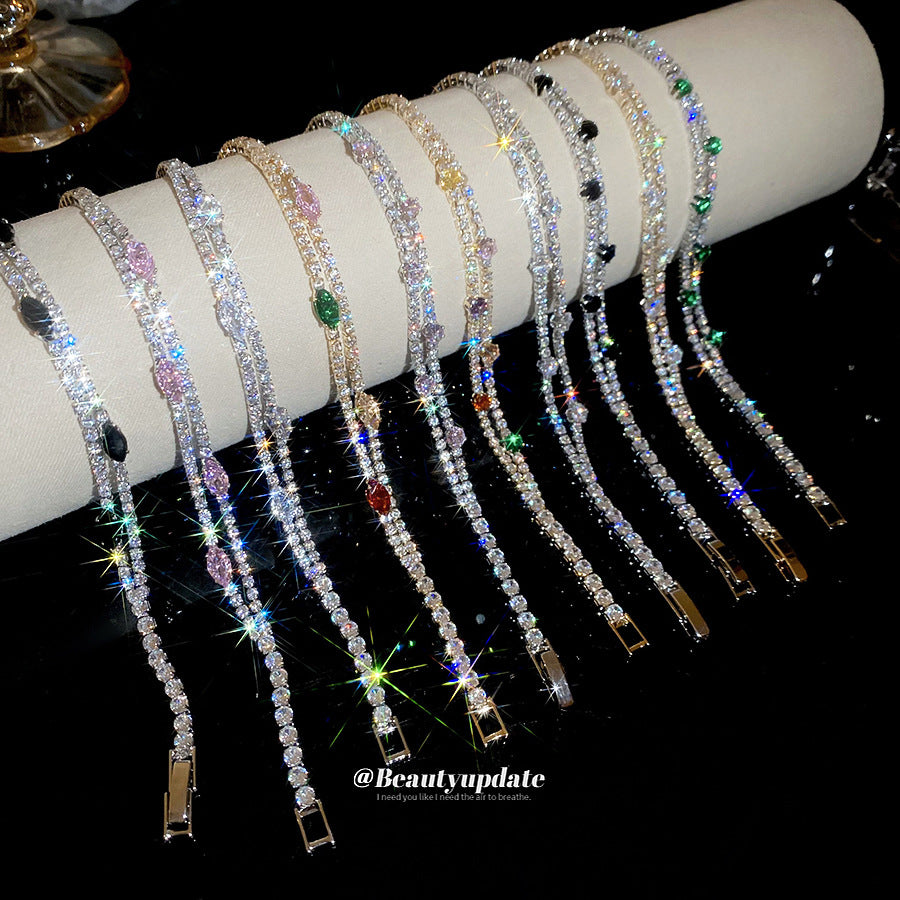 18K Gold Plated Minimalist Double Layer Round Zircon Bracelet Luxury Elegant Bangle Premium Fashion Wrist Jewelry