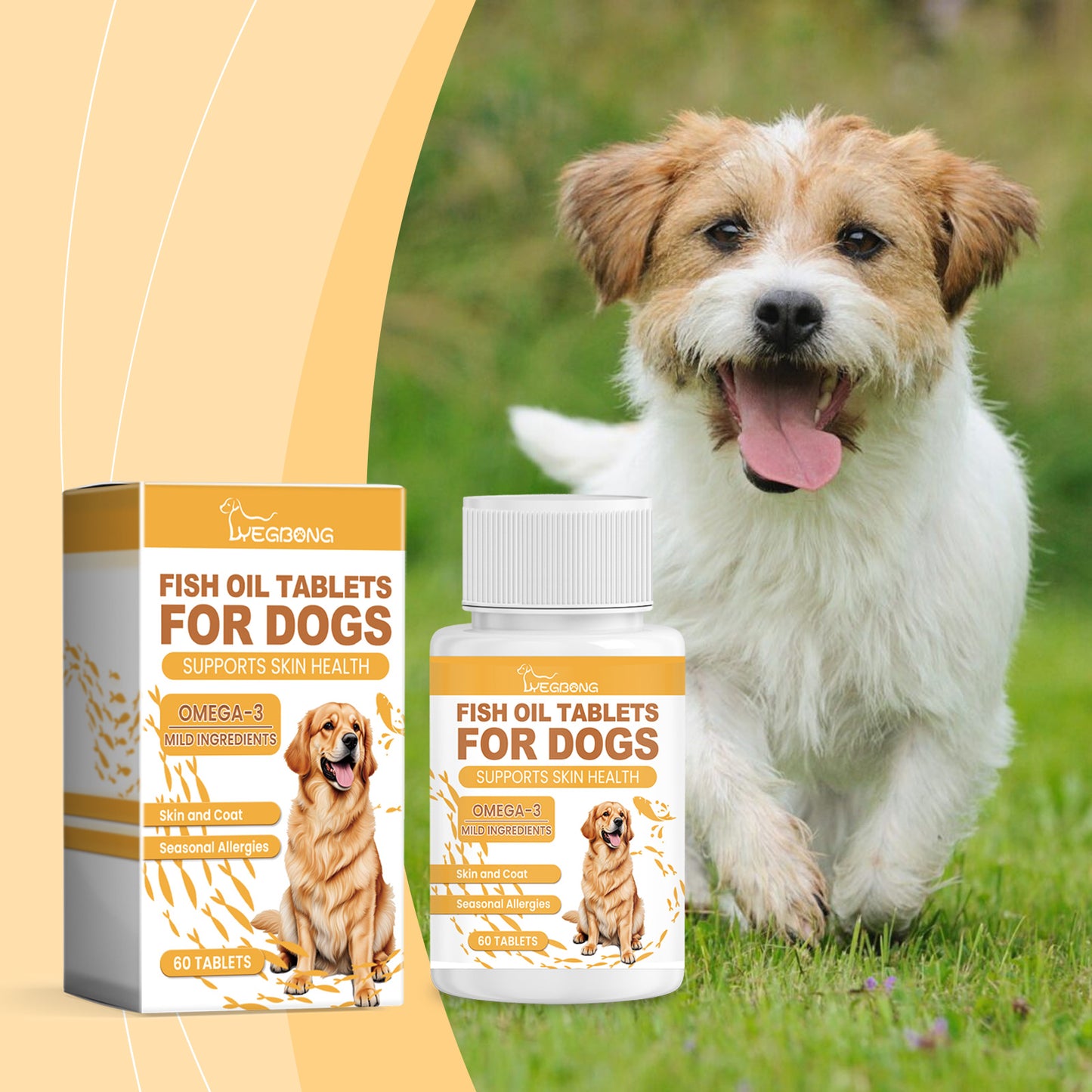 Dog Fish Oil Chewable Tablets,3 Skin & Coat Supplement For Itchy Skin, Seasonal Allergies, Support Bone, Digestion & Reproductive Health, 60 Tablets