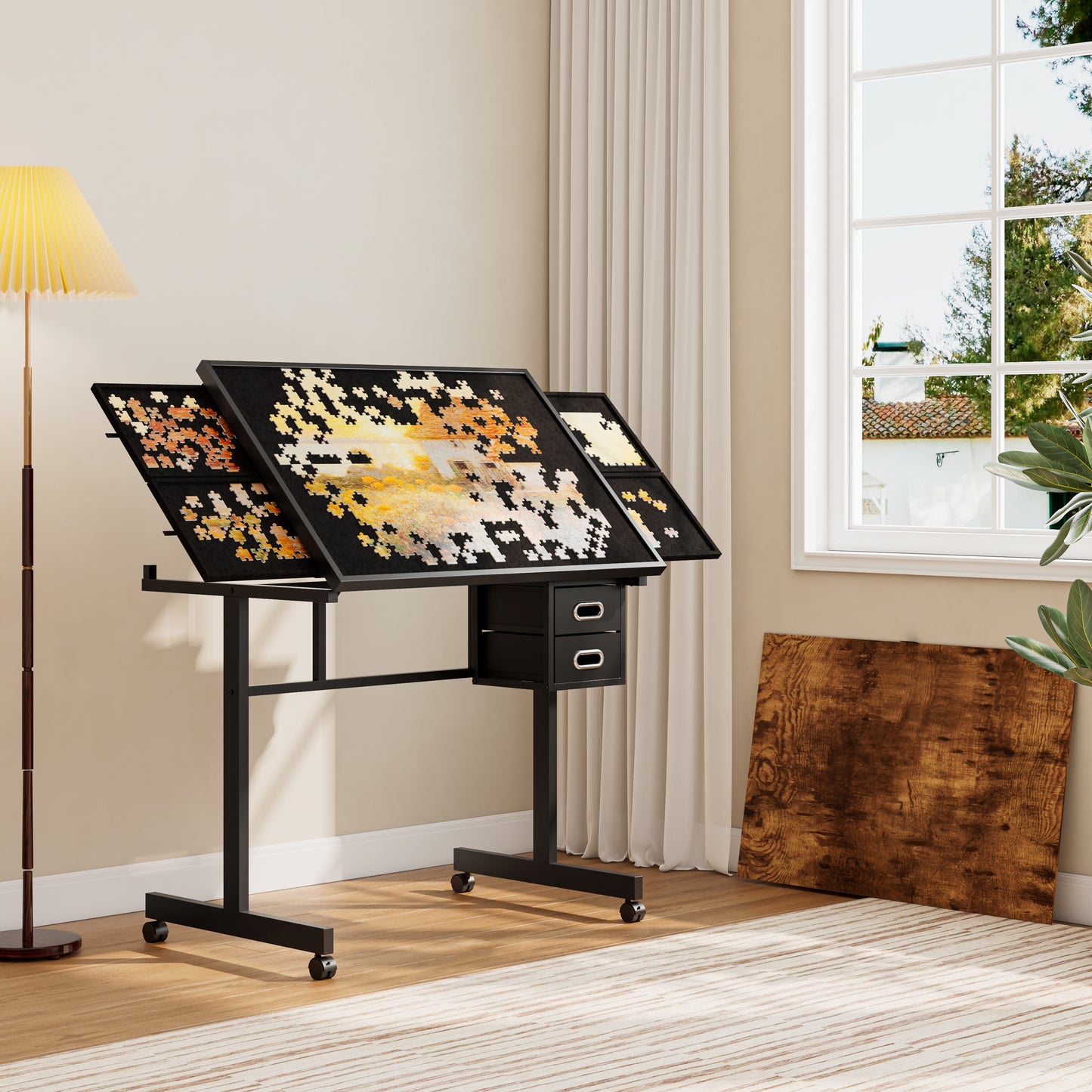 1000 Pieces Jigsaw Puzzle Metal Table Board For Adults Gift With 4 Trays And 2 Drawers