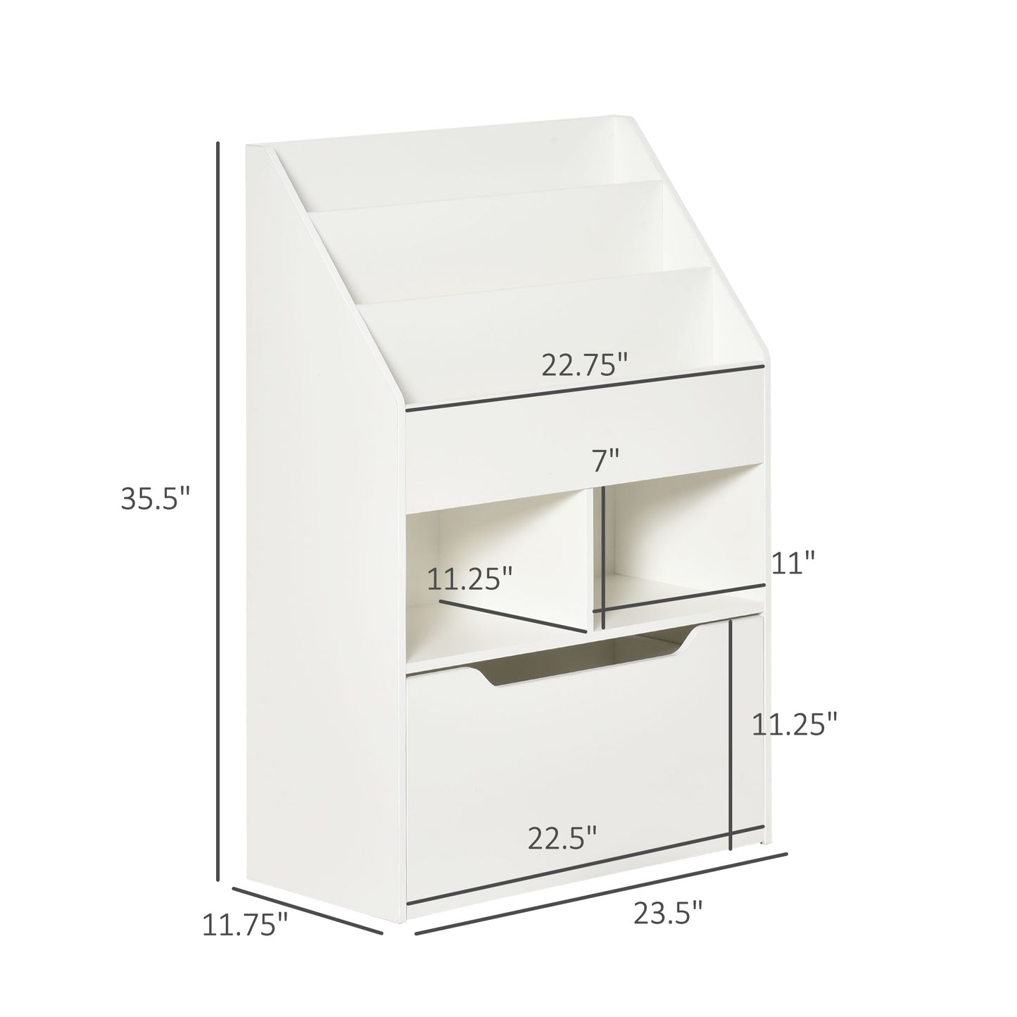 Kids Bookcase Multi-Shelf Book Rack With Mobile Drawer For Books, Toys, White
