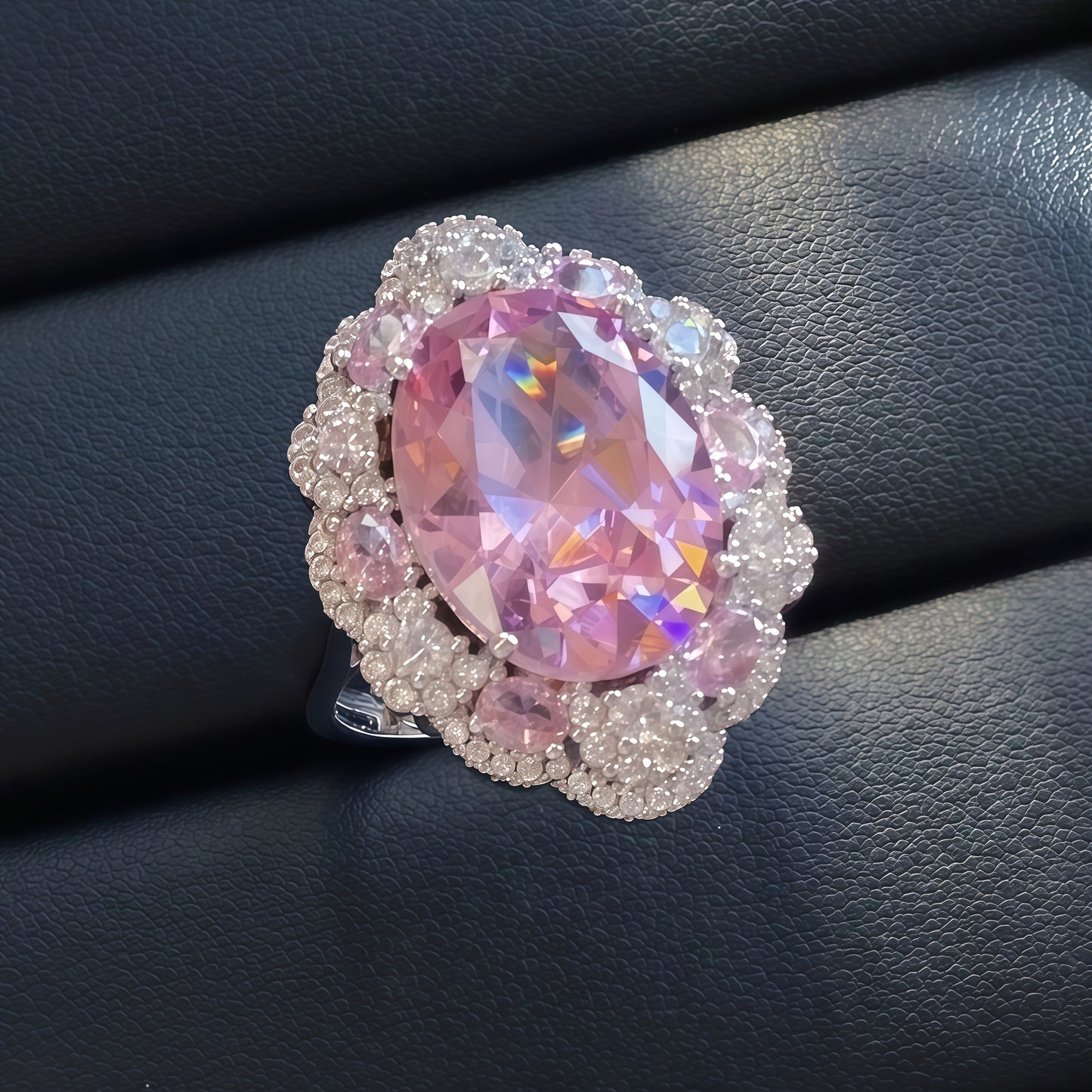 Oval Large  CZ Multi-Tone Floral Halo Statement Ring For Women, Copper Plated Silver Mixed  White Crystal Vintage Wedding Cocktail Jewelry Gift