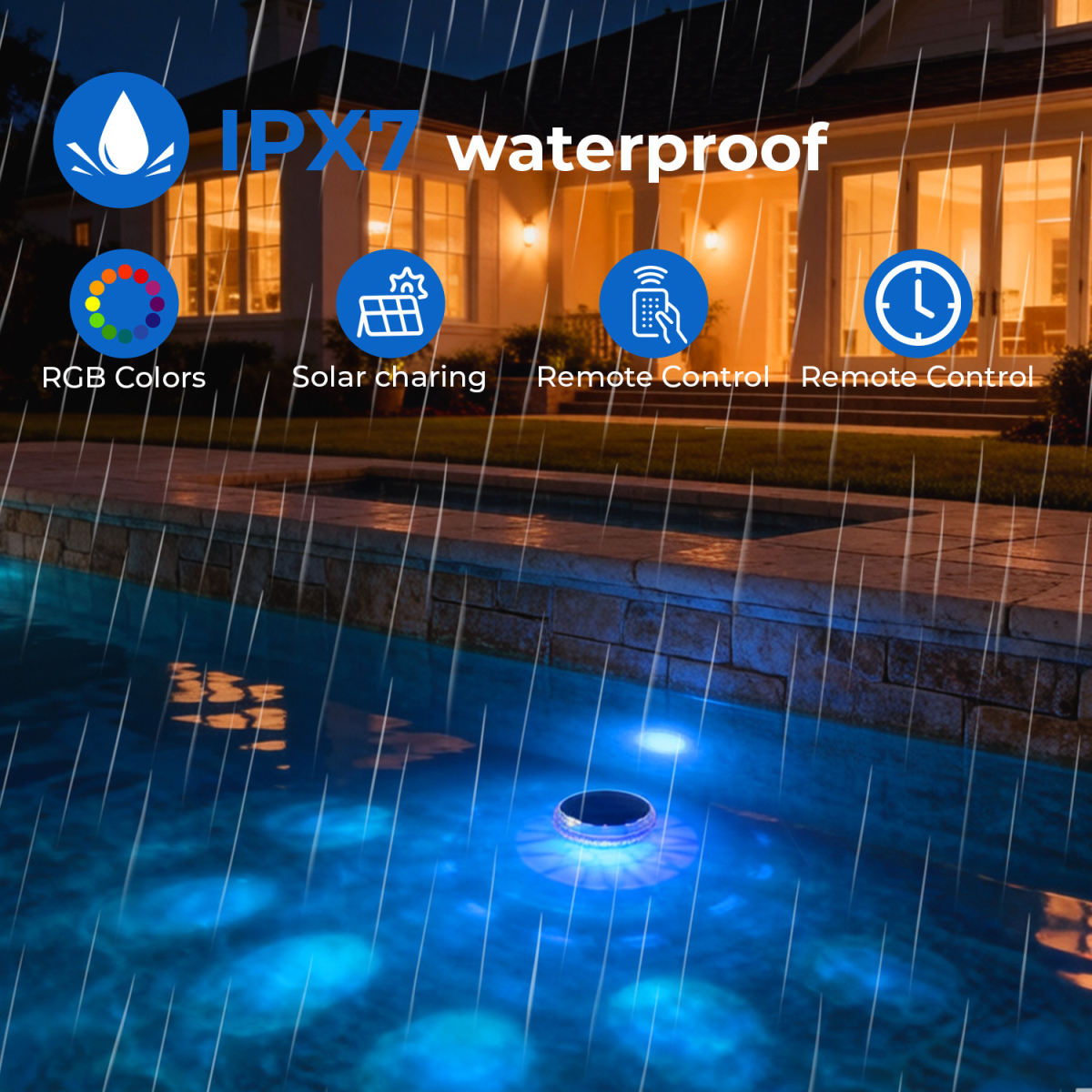 Solar Rechargeable Floating Pool Lights-2 Pack, Pool Lights That Float With Remote Control, 9 Lighting, Timing Mode, IPX7 Waterproof For Inground Pool, Bathroom, Bathtub, Pool Party