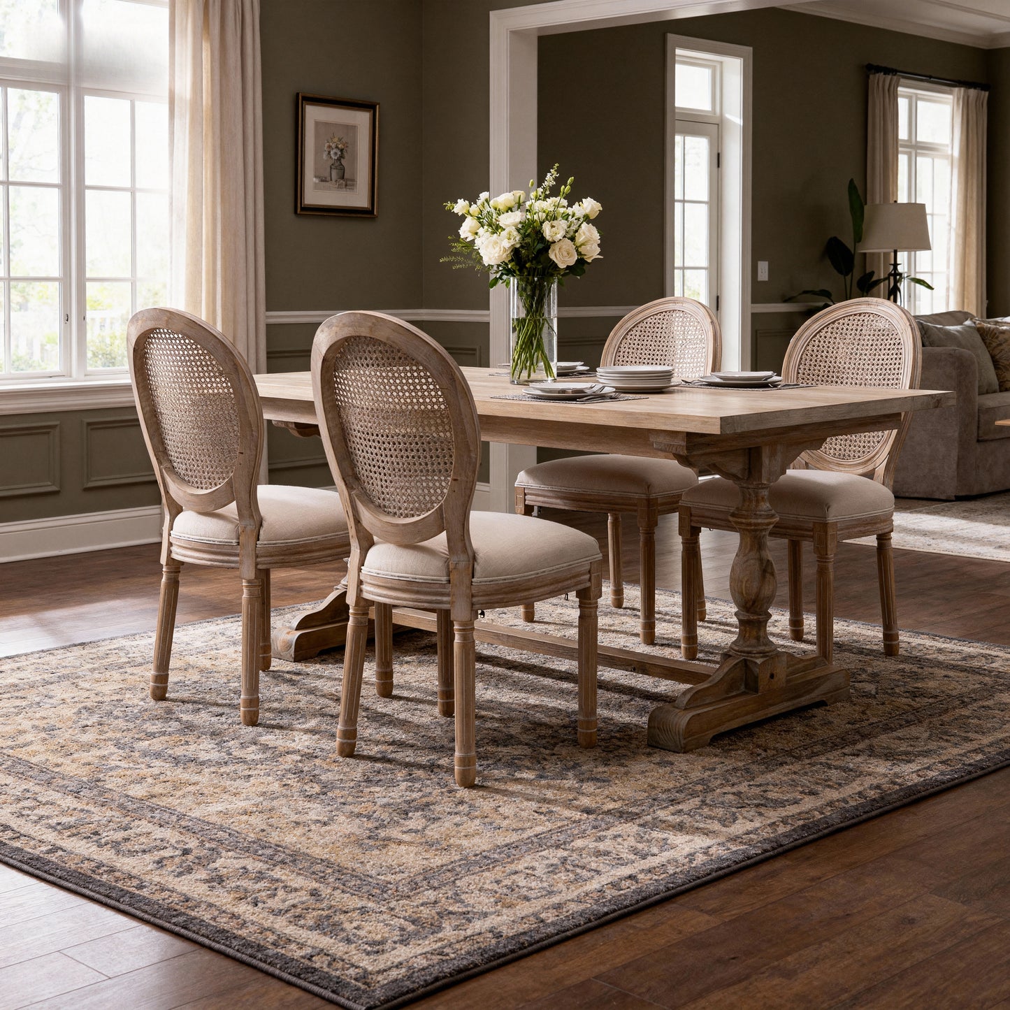 French Country Dining Chairs Set Of 2, Upholstered  Chairs With  Round Back, Wire Drawing  Techniques ,  For Living Room, Kitchen , Restaurant Use, Beige