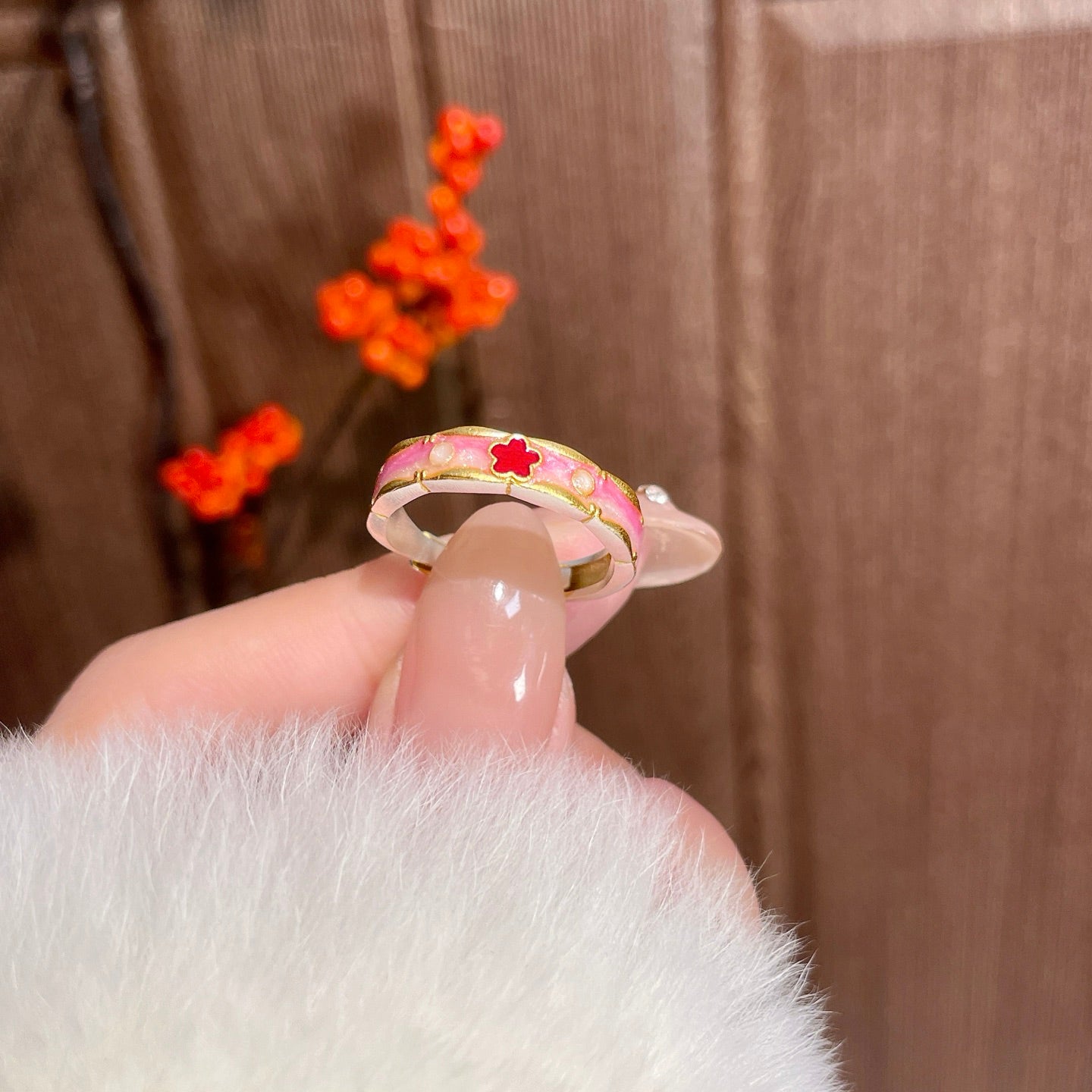 1pcs 999.9 Sterling Silver  Enamel Open Ring, Sweet Dainty Style, For Daily Wear & Casual Office Outfits