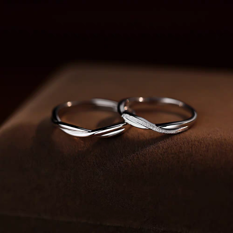1 Pair 999 Sterling Silver Mobius Twist Diamond Couple Rings, Romantic Promise Rings, Ideal Valentine's Day Gift For Lovers