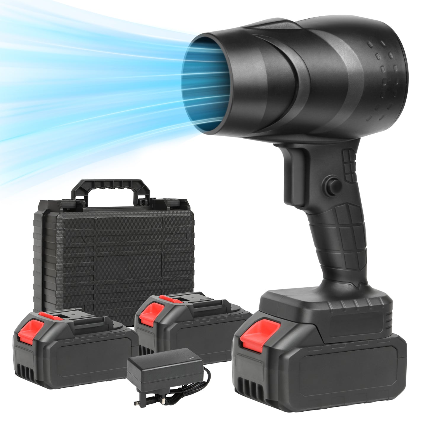Storm Turbofan,21V Electric Portable Lightweight, 32000 RPM Adjustable Speed, Equipped With 2x1.5Ah Batteries And Fast Charger, Suitable For Lawn Care
