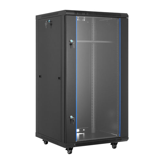 22U Network Cabinet Wall Mount, 23.6 In Depth, 300 Lbs Max Load Capacity Server Cabinet Rack Enclosure With Locking Tempered Glass Door, Side Panels, Server Rack For IT Equipment, A/V Devices