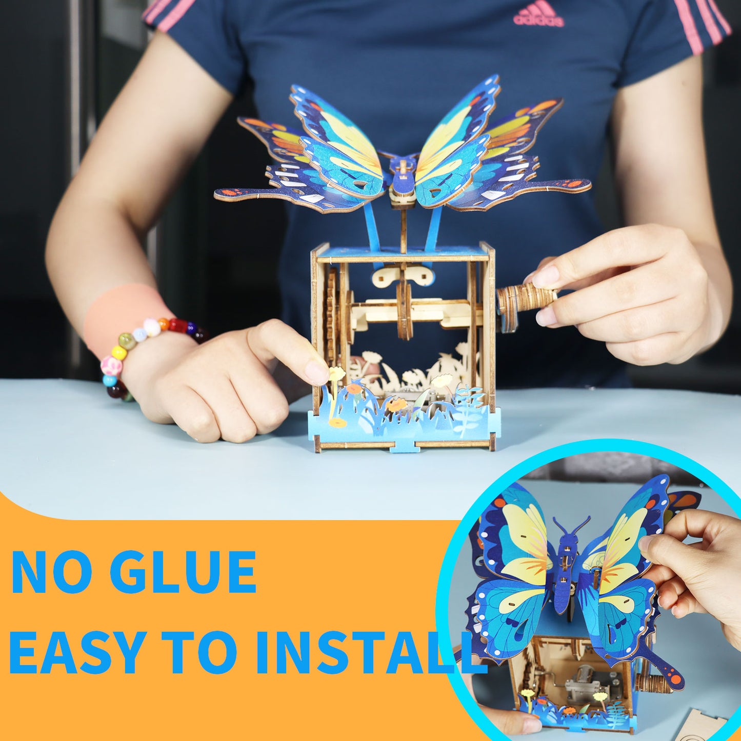Sales Are Prohibited On The TEMU And SHEIN -MUSIC PARK 3d Wooden Puzzle Hand Colorful Butterfly Music Box You Are My Sunshine Handmade Assembly Model Kit Holidays Brthdays Christmas Gifts