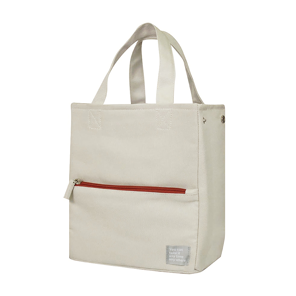 Portable 22x11.5x25cm Insulated Lunch Bag Food Container Picnic Storage Handbag Beige