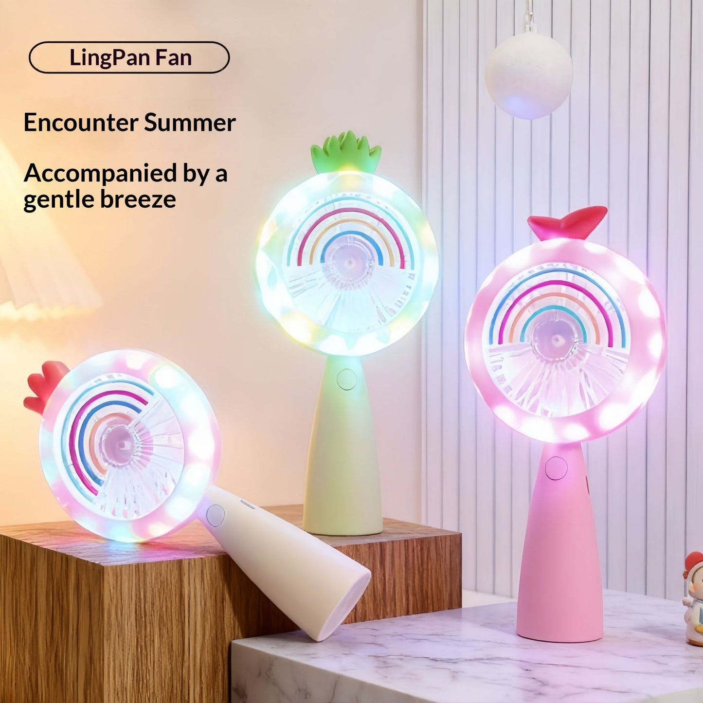 Outdoor Travel Student Cartoon LED Fill Light Handheld Portable USB Charged Fan