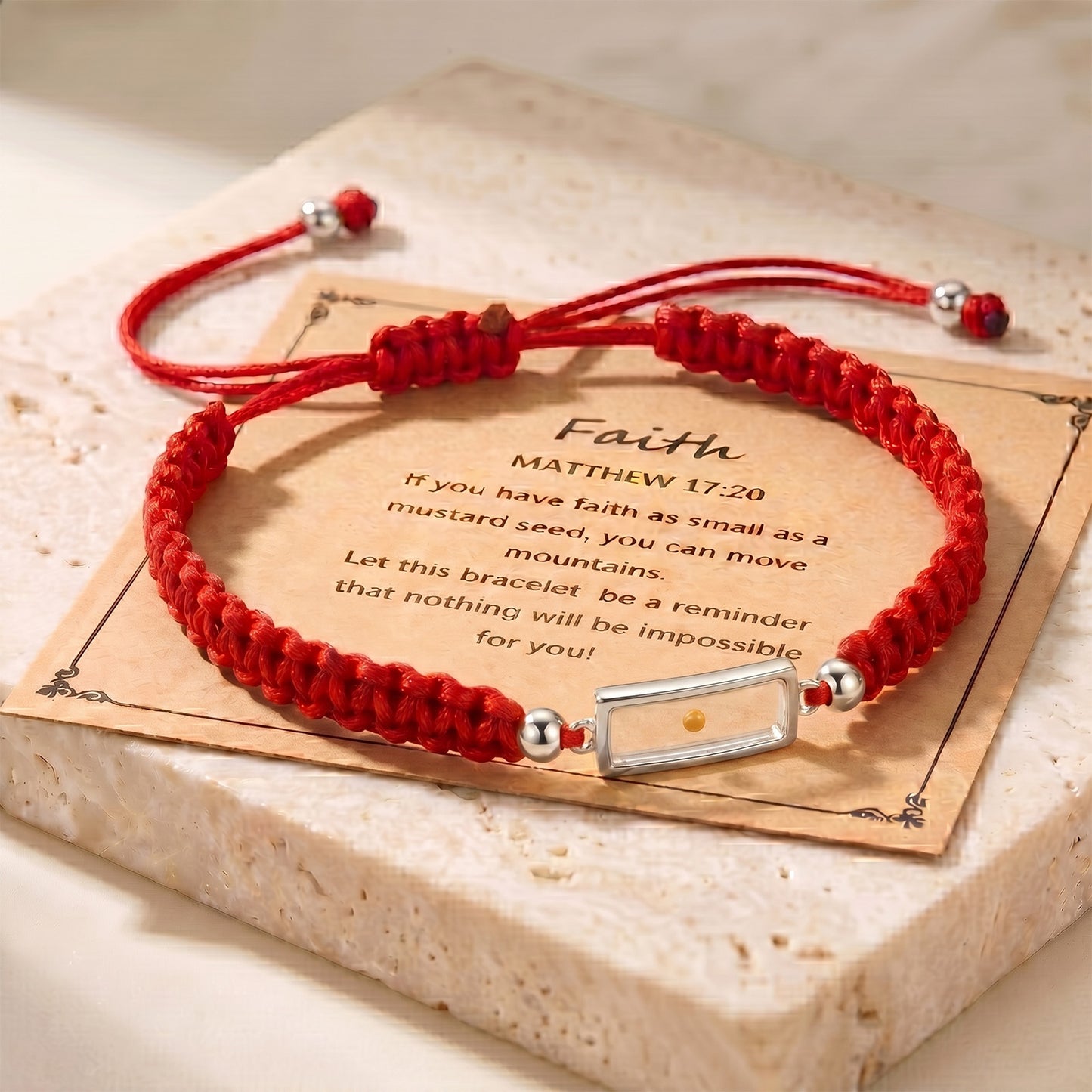 Real Mustard Seed Faith Bracelet, Adjustable Braided Nylon Cord Bracelet For Women Men, Stainless Steel Religious Christian Gift With Scripture Card