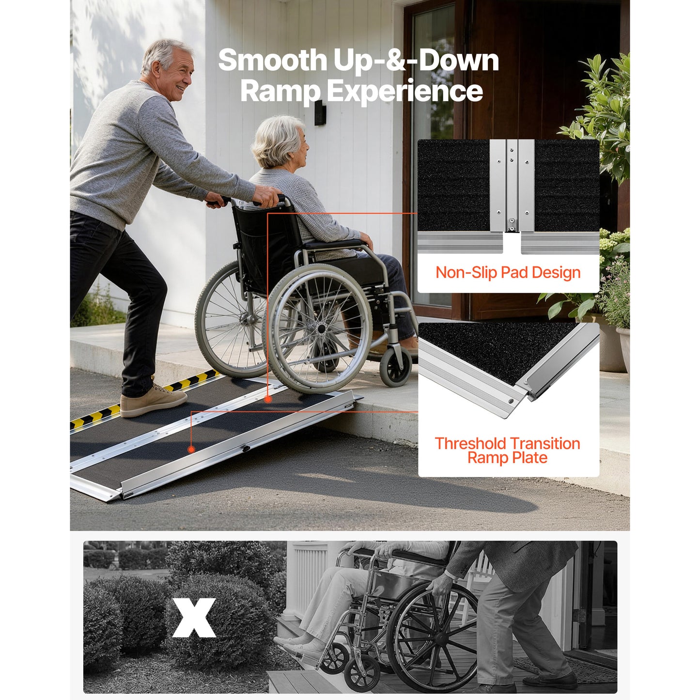 Portable Wheelchair Ramp, 3FT, Non-Slip Aluminum Folding Handicap Ramp For Wheelchair, 800 Lbs Capacity, Door Threshold Ramps For Home Steps, Stairs, Entry, Threshold, Doorways, Scooter, Curbs