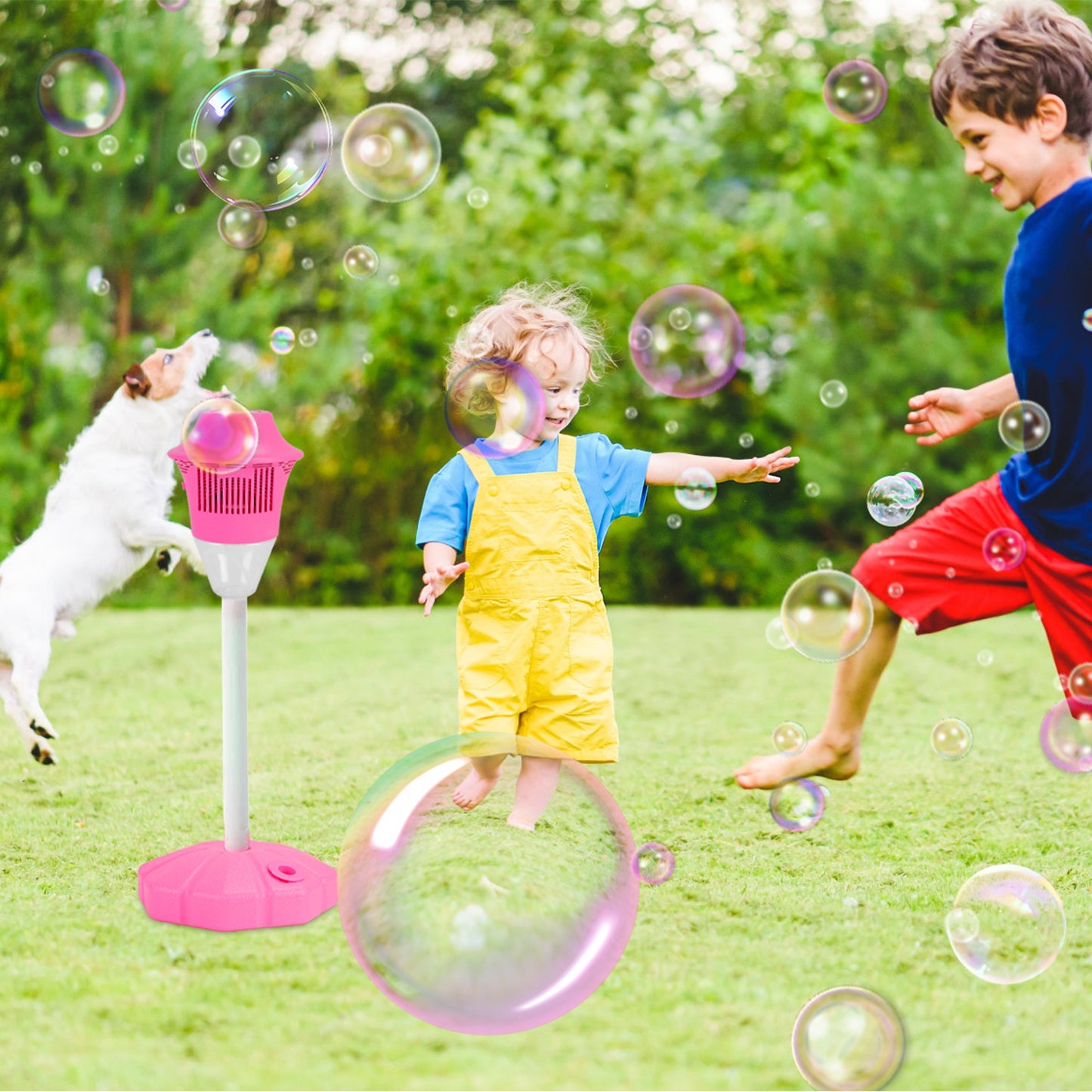 1Pc 3 In 1 Standing Bubble Machine With Colorful Lights And Music Rechargeable Bubble Maker Stand With 2 Modes 3 Adjustable Height For Party Wedding Indoor Outdoor Occasions Pets Kids Aged 3 Above