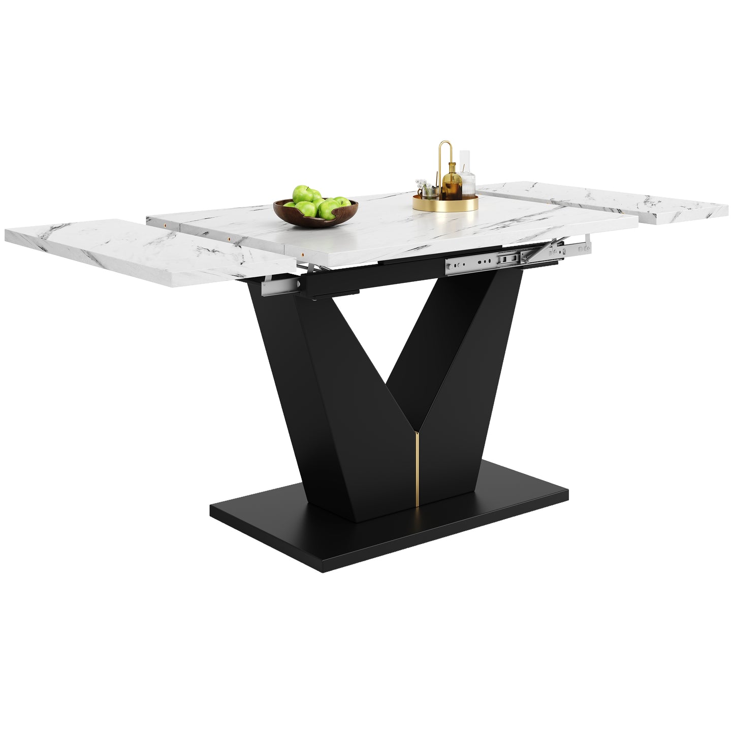 Telescopic Dining Table  99-159x75cm , Extendable Dining Table, Space-Saving Kitchen Dining Table, Wide Work Surface, Flexible Design, Suitable For Home Office And Living Room, White Table Top With V-