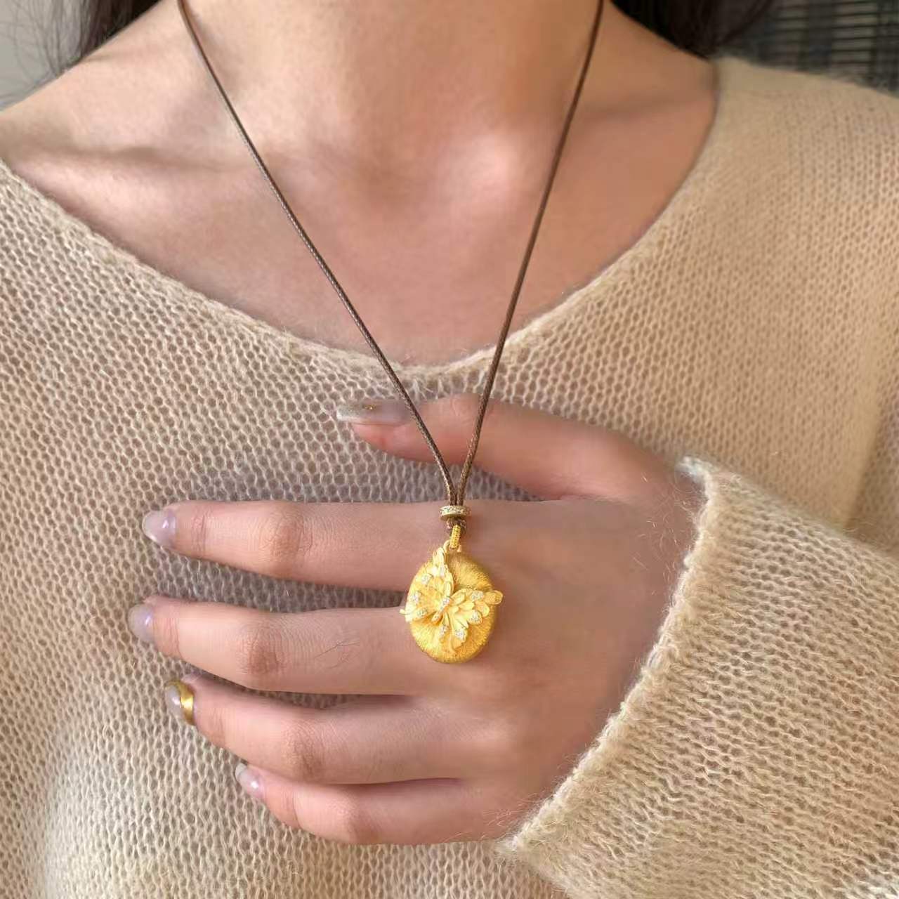 1pc 999.9 Sterling Silver Brushed Diamond Peony Pendant Necklace, Retro Chinese Style, Perfect For Daily Wear & Valentine's Gifts