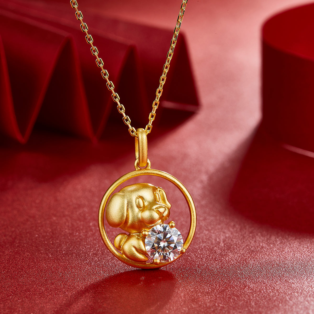 S925 Sterling Silver Gold Plated 1ct Moissanite Chinese Zodiac Pendant Necklace 5.2g Benmingnian Gift GRA Certified Gift Box