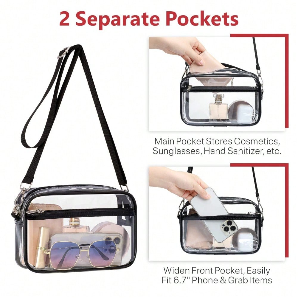 Clear Purse Stadium Transparent Messenger Bag Stadium Approved For Men And Women Clear CrossBody Bag, Clear Bag, Purse, Black Purse, Carteras Para Mujer, Summer, Valentine's Day Gifts, Romantic Gifts