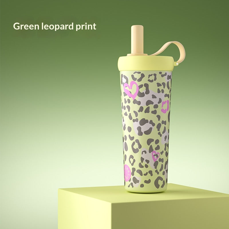 Ice Boss Cup Stainless Steel Outdoor Mug Leopard-print Portable Straw Water Bottle
