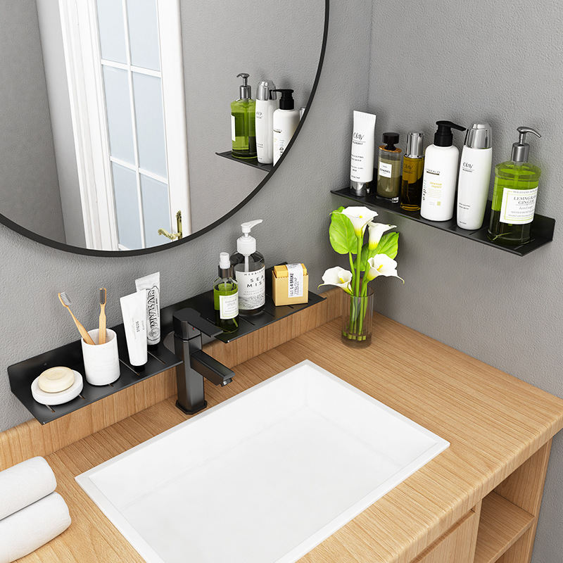 Bathroom Mirror mounted Storage Shelf  Drill free Aluminum Faucet Draining Rack
