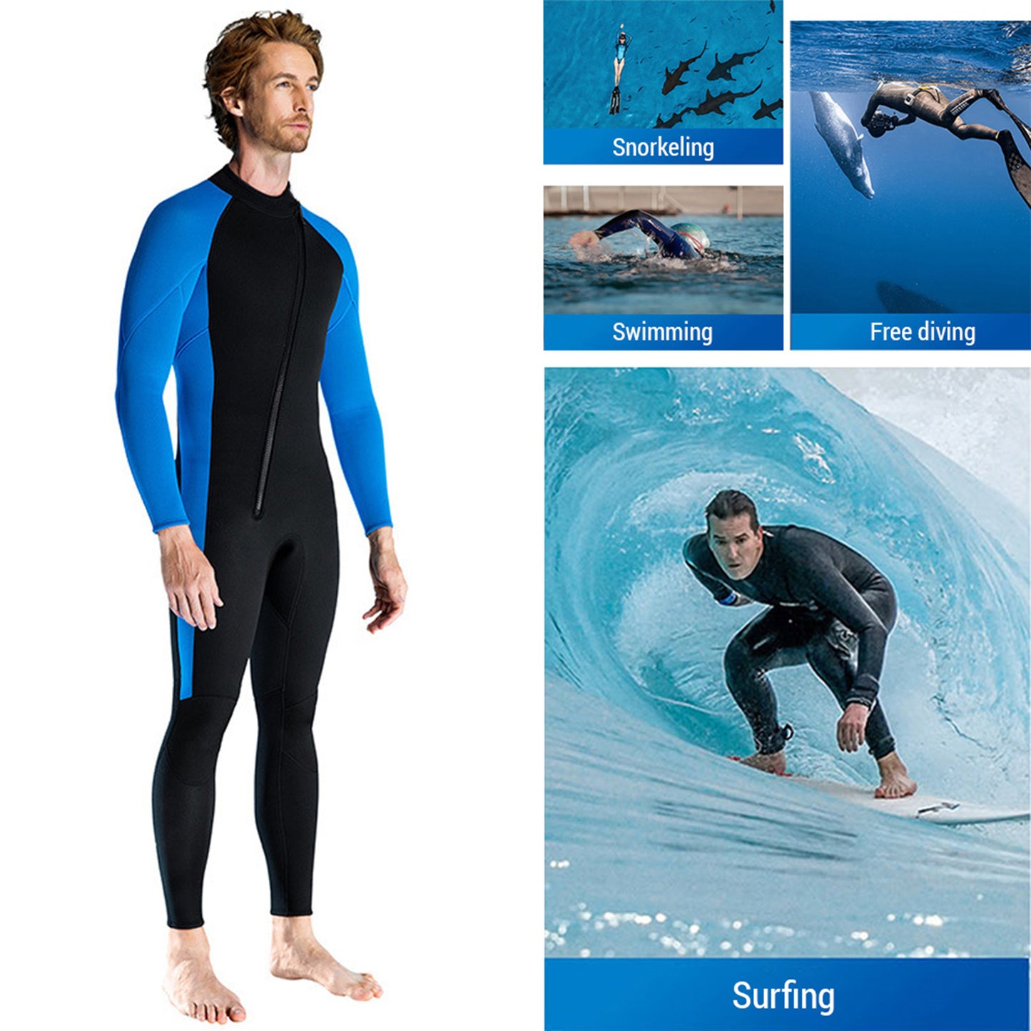 Men 3mm Neoprene Wetsuits Adult One Piece Full Body Long Sleeves Diving Suit