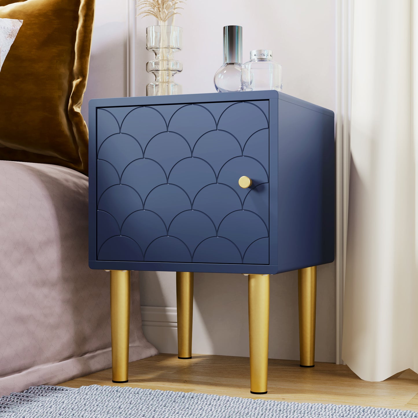 NEW Set Of 2 Bedside Table,Bedside Cabinet Side Table,Navy Blue, Sofa Table Matching Any Bed & Bedroom - H50 W35 D35 Cm