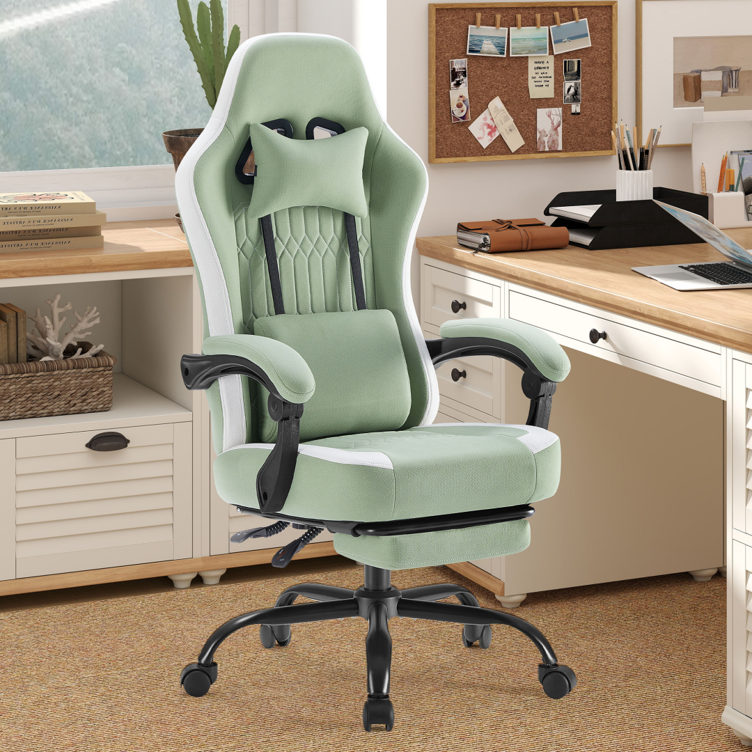 Computer Game Chair - Lumbar Support, Adjustable Height With Armrests And Headrests, 360 Rotating Wheels