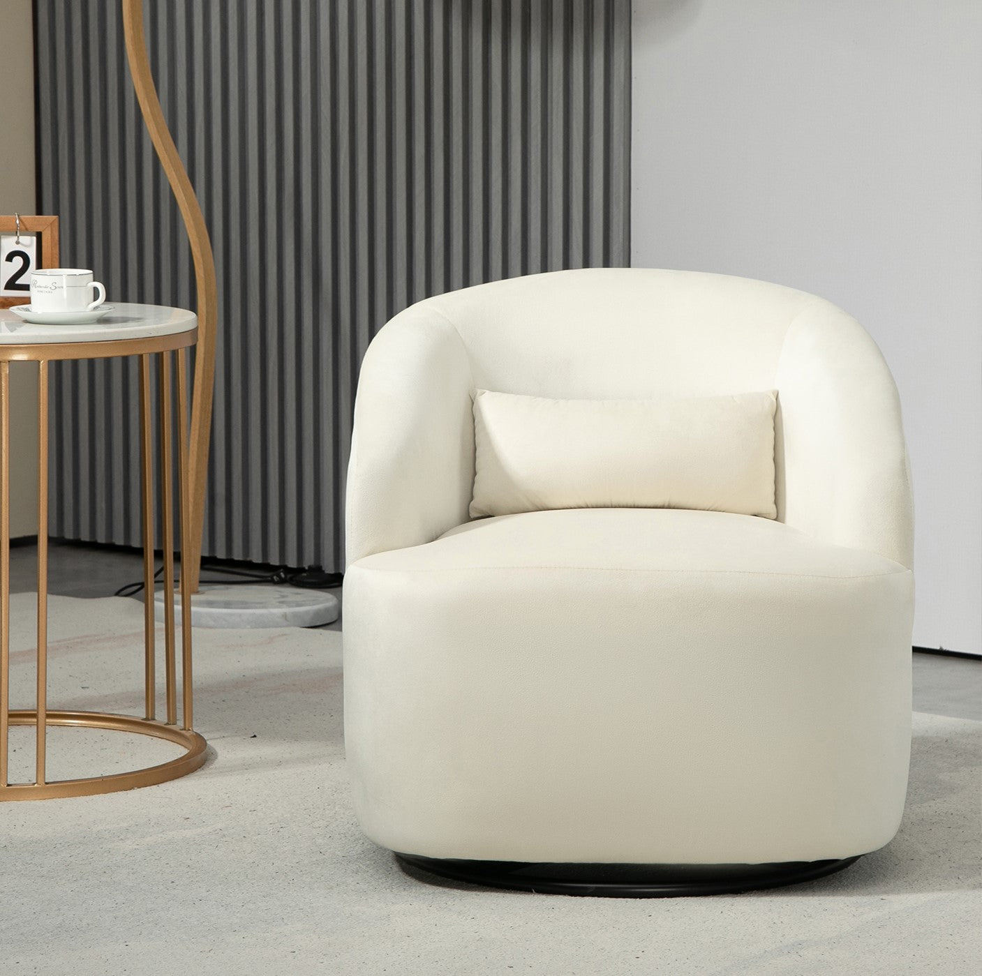 366 Degree Swivel Barrel Accent Chair, Velvet Upholstered Curved Armchair, Fully Assembled Contemporary Leisure Chair For Living Room Bedroom Office