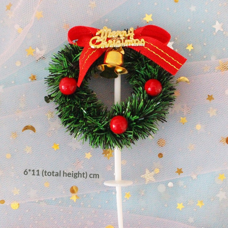 Christmas Cake Decoration Grass Ring Leaf Insert Christmas Dessert Table Decor Item