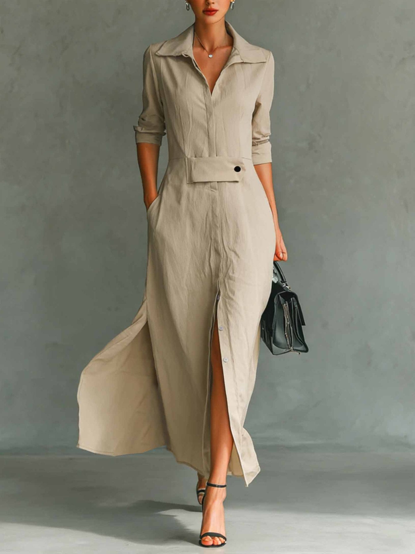 Best-selling Casual And Elegant Slit-front Shirt Dress