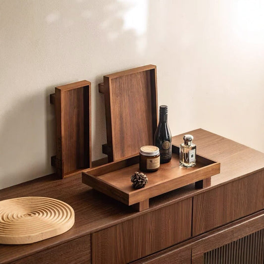 Walnut-colored Light-luxury Solid-wood Storage Tray For Home Decor