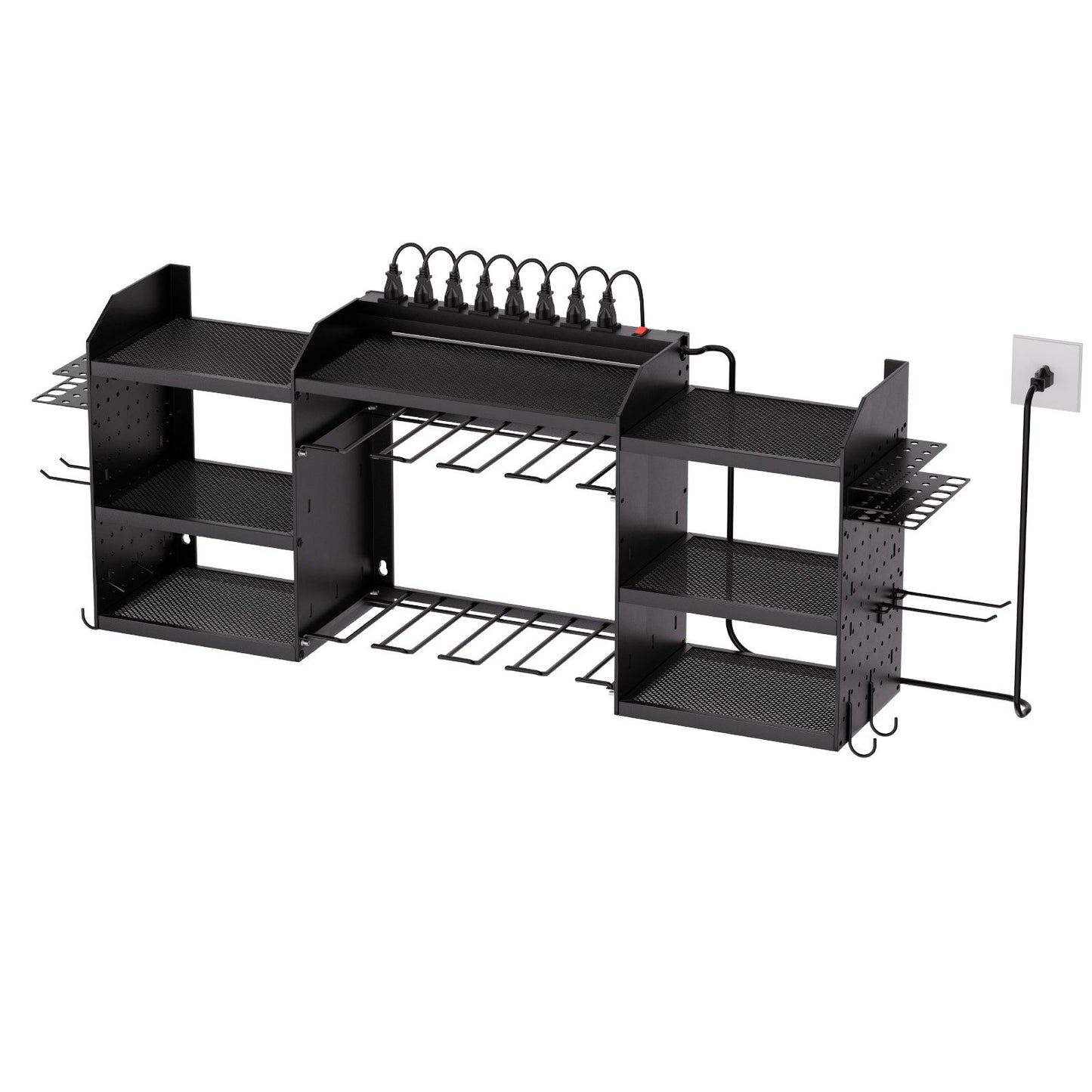 Power Tool Organizer With Charging Station, 3-Layer Power Tool Battery Storage Rack With 5.58 Ft Power Strip, 8 Drill Holders & 8 Outlets, Garage Tool Organizer For Garage, Workbench, Workshop