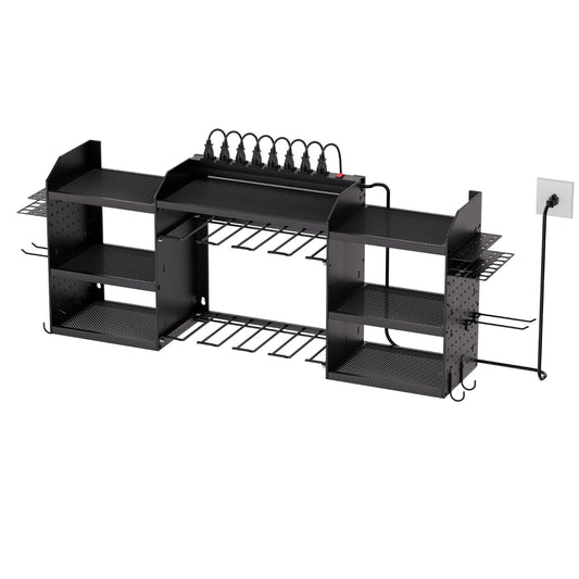 Power Tool Organizer With Charging Station, 3-Layer Power Tool Battery Storage Rack With 5.58 Ft Power Strip, 8 Drill Holders & 8 Outlets, Garage Tool Organizer For Garage, Workbench, Workshop