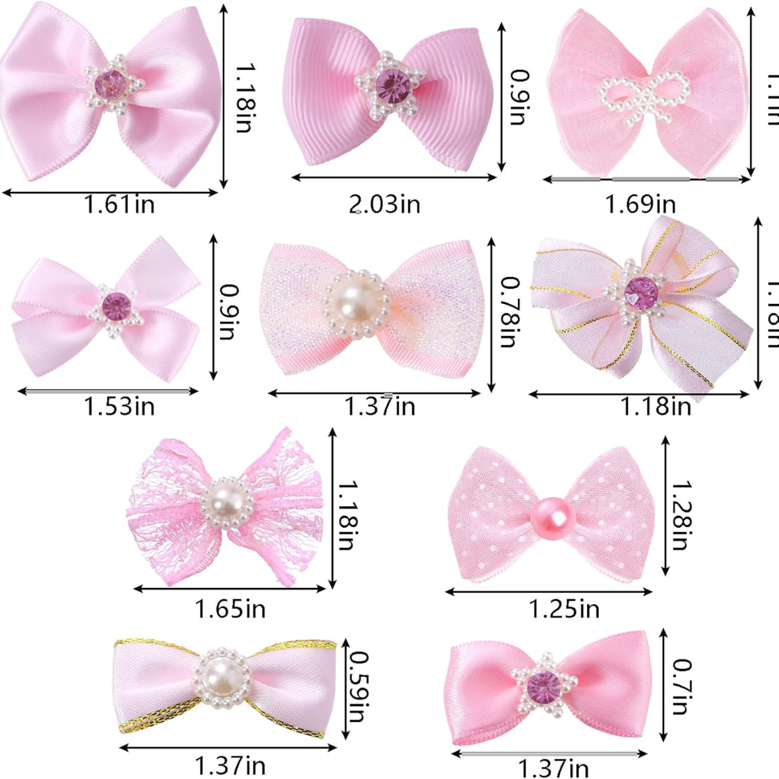20 PCS Cute Dog Hair Bows With Rubber Bands Elastic Handmade Mix Style Lace Rhinestone Pearls For Furry Puppy Cat Pet Girl