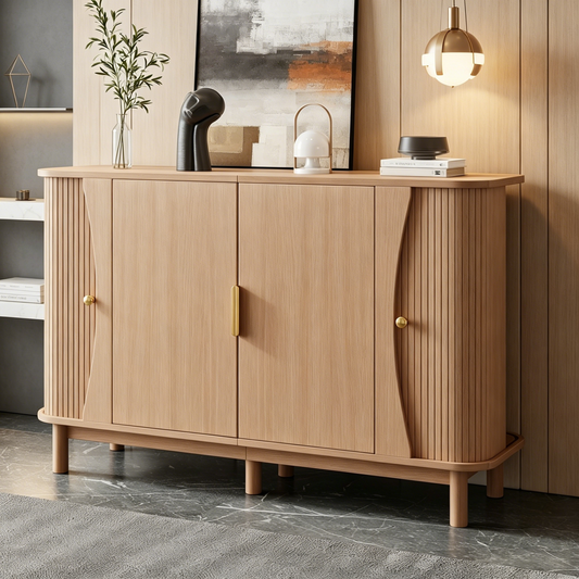 Sideboard 140x40x88cm Made Of MDF, Chest Of Drawers With Curved Edges, 2 Sliding Doors, Storage Cabinet For Living Room Hallway, Up To 60kg Loadable, Side Cabinet Made Of Natural Wood