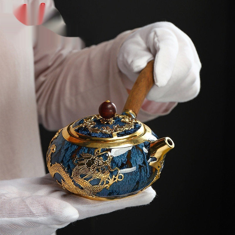 Gold-inlaid Jade Purely Handcrafted Gold-trimmed Gongfu Tea Set Ceramic Teapot For Brewing Tea Single Pot