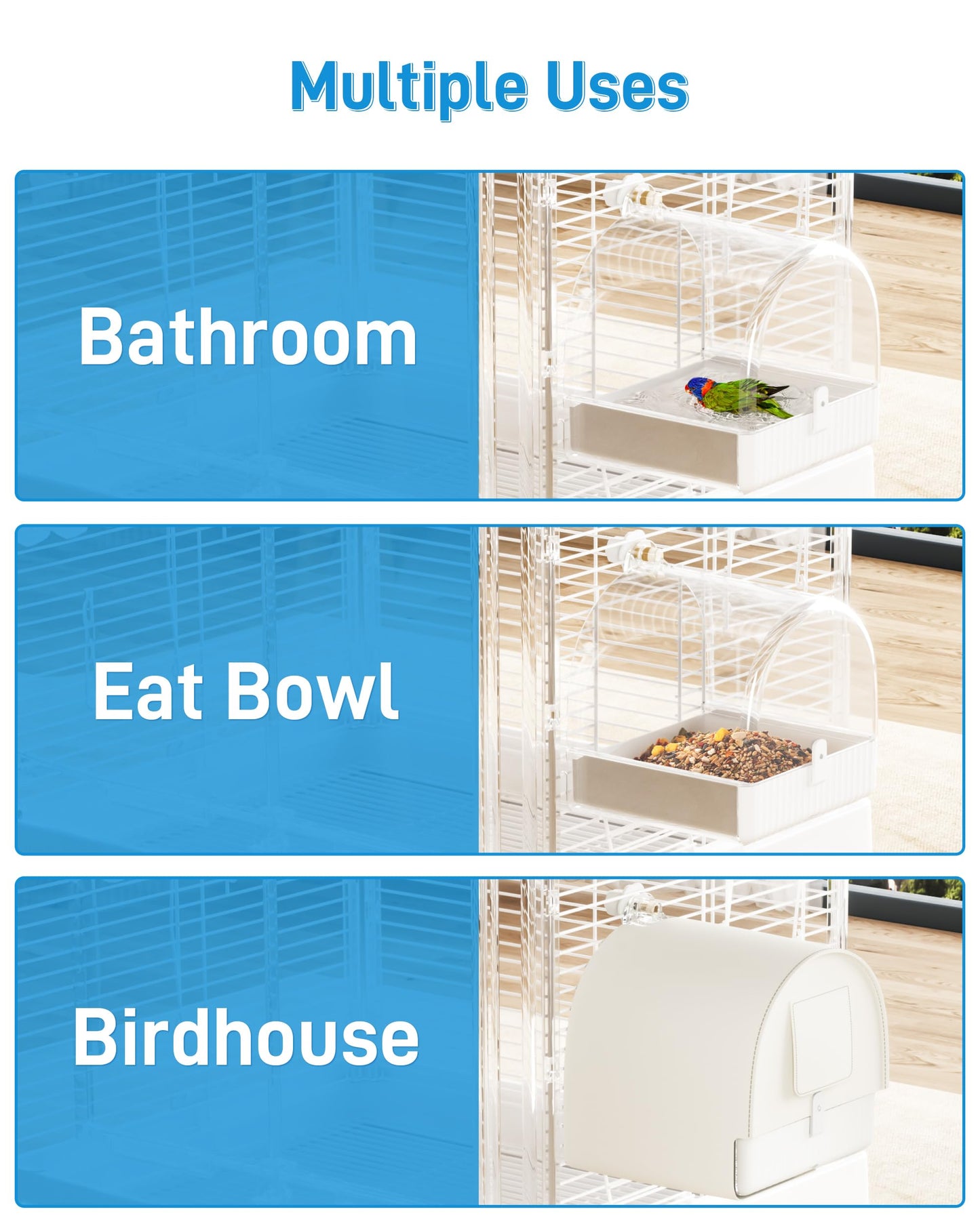 Hanging Bird Bath For Cage, 3 In 1 Multifunction Bird Bath&Bowl&House, Bird Cage Accessories Suitable For Small To Medium Birds, Like Lovebirds, Finches, Parakeets, Mannikin