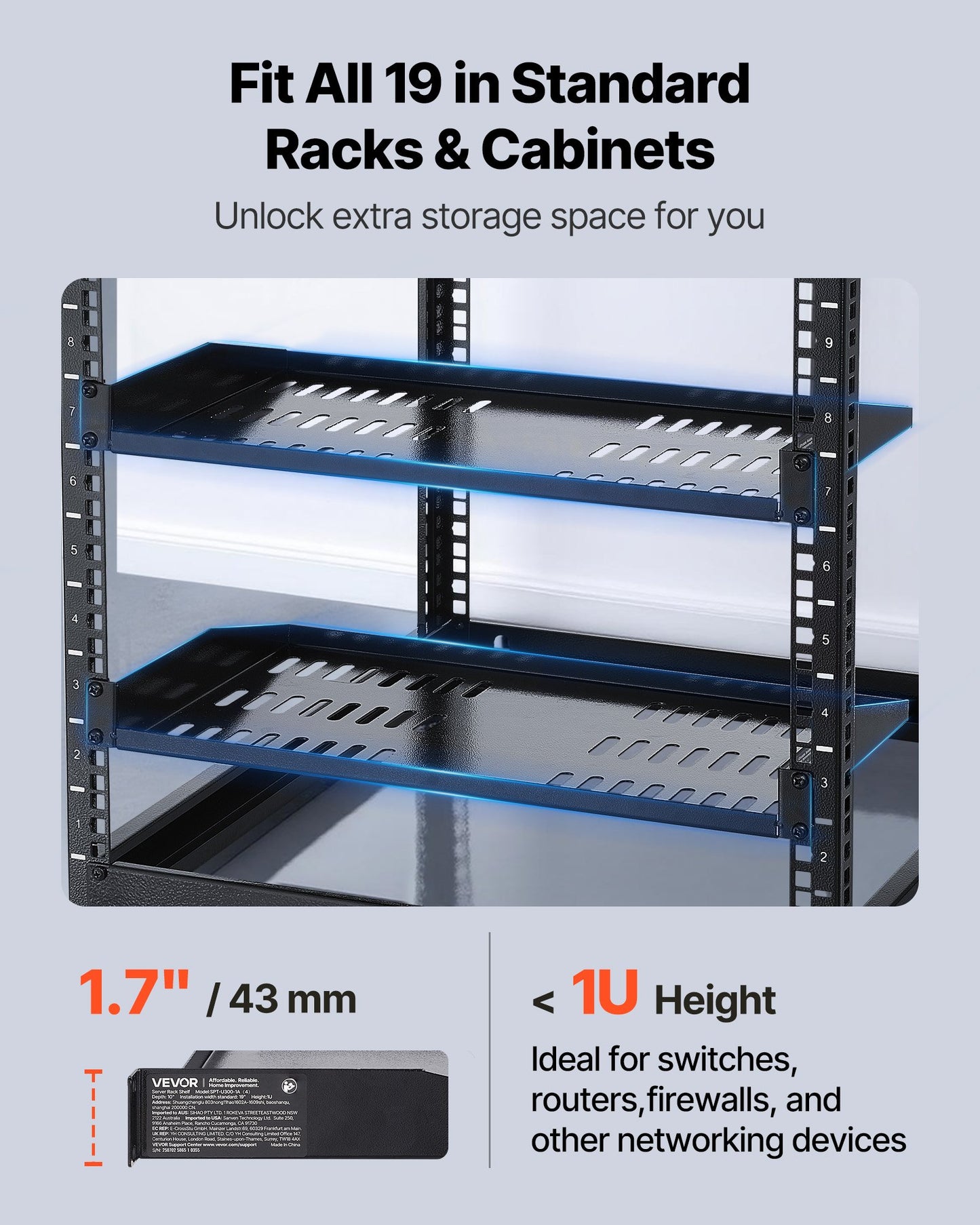 1U Server Rack Shelf, 4 PCS, 50 Lbs Max Load-Bearing Vented Cantilever, Wall Mount Or Rack Mount Shelf With Tray, 10 In Depth, Good Air Circulation For 19 Inch Cabinet Computer Network Equipment